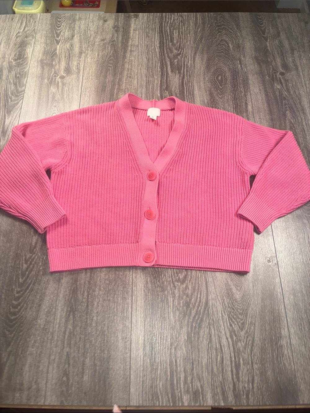H&M Pink V-Neck Button-Front Cropped Sweater Cardigan Womens Large